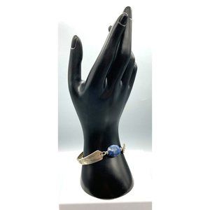 Vintage Silver Plate Utensil Bracelet with Lapis Lazuli, Upcycled Bangle